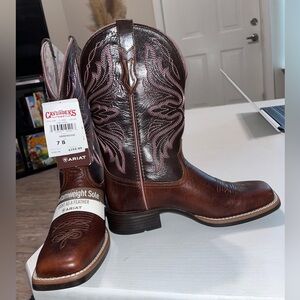 Ariat Dark Brown Boots with Light Pink Embroidery